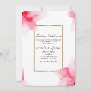 Summer Peach Coral Watercolor Floral Wedding Invitation