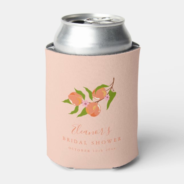 Summer Peach Fruit Boho Bridal Shower Favour Can Cooler (Can Front)
