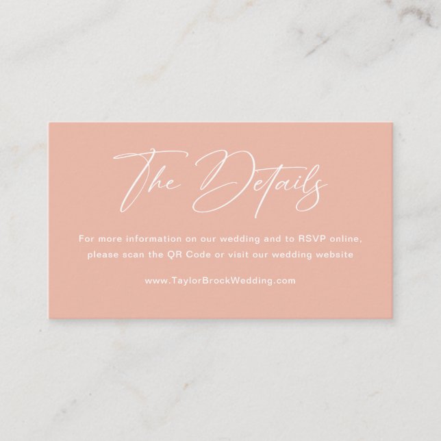 Summer Peach Pink Sunset Wedding Website Enclosure Card (Front)