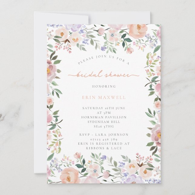Summer Peach Terracotta Botanical Bridal Shower Invitation (Front)