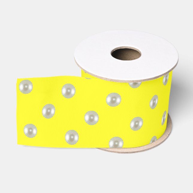 Summer pearls on yellow grosgrain ribbon (Spool)