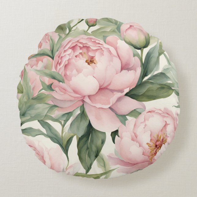 Summer Peonies Round Pillow (Front)