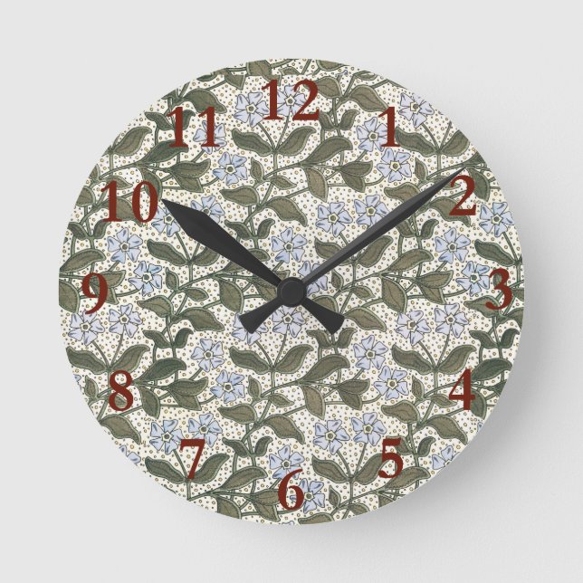 Summer Periwinkle Flower Pretty Elegant Floral Round Clock (Front)