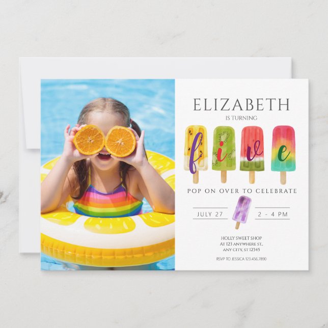 Summer Photo popsicle ice cream birthday party Invitation (Front)