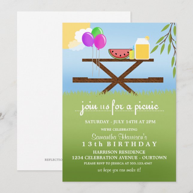 Summer Picnic Birthday Party Invitations (Front/Back)