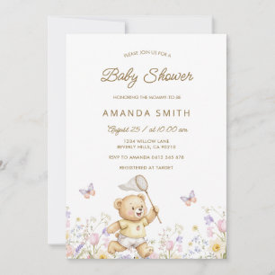 Summer Picnic Cute Bear Boy Baby Shower Invitation