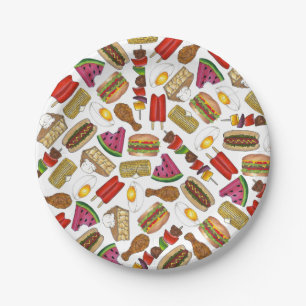Summer Picnic Foods Deviled Egg Burger Pie Corn Paper Plate