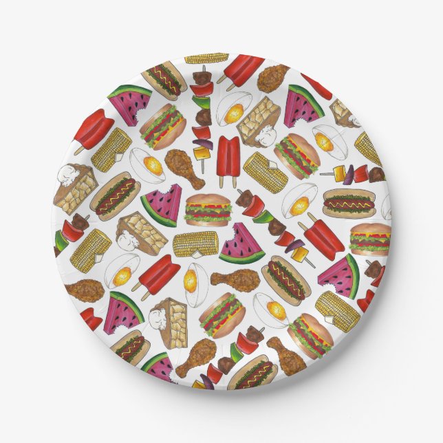 Summer Picnic Foods Deviled Egg Burger Pie Corn Paper Plate (Front)