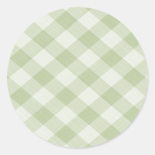 Summer Picnic Gingham Chequered Tablecloth: Green Classic Round Sticker