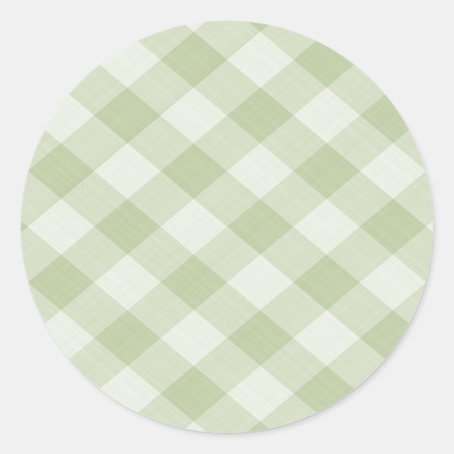 Summer Picnic Gingham Chequered Tablecloth: Green Classic Round Sticker (Front)