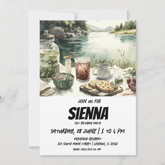 Summer Picnic lake view Invitation (Front)