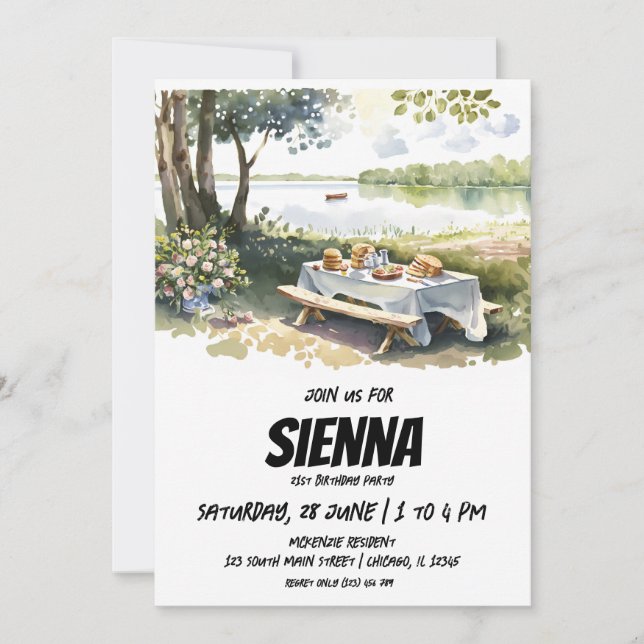 Summer Picnic lake view Invitation (Front)