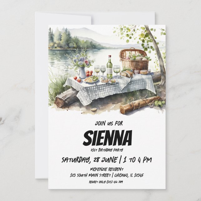 Summer Picnic lake view Invitation (Front)