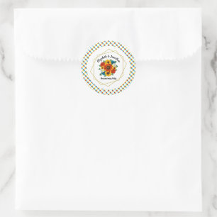 Summer Picnic Party Geometric Floral Classic Round Sticker