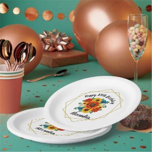 Summer Picnic Party Geometric Floral Paper Plate