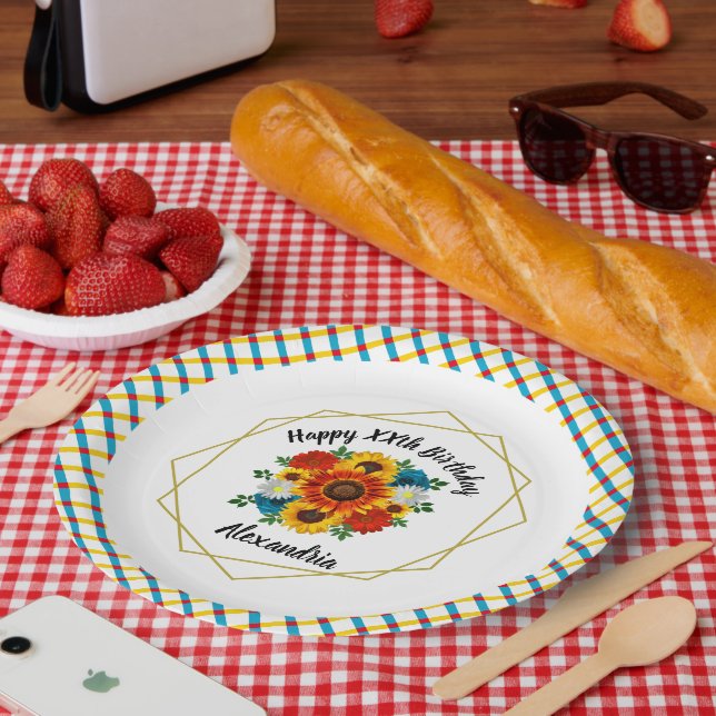 Summer Picnic Party Geometric Floral Paper Plate (Picnic)