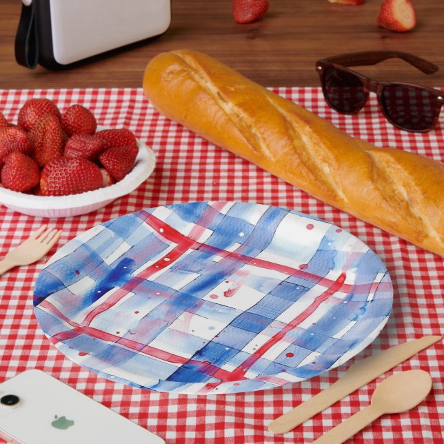 Summer Picnic Red White Blue BBQ Garden Party Paper Plate (Picnic)