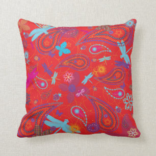 "Summer Picnic" Retro Red Two Patterned American M Throw Pillow