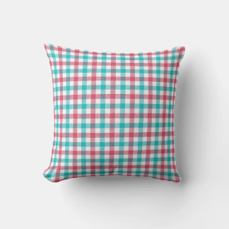 Summer Picnic Teal and Pink Gingham Throw Pillow
