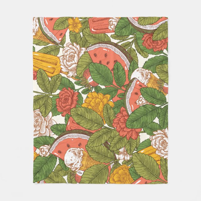 Summer Picnic Watermelon Ice Cream Fleece Blanket (Front)