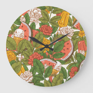 Summer Picnic Watermelon Ice Cream Large Clock