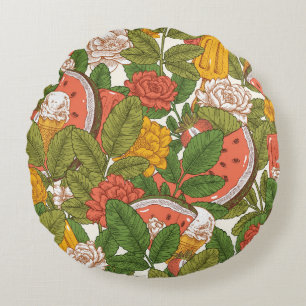 Summer Picnic Watermelon Ice Cream Round Pillow