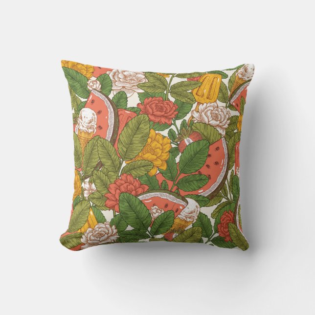 Summer Picnic Watermelon Ice Cream Throw Pillow (Front)
