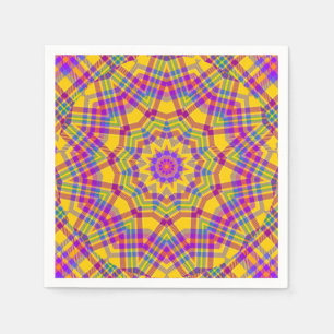 Summer Picnic Yellow Plaid Kaleidoscope Napkin