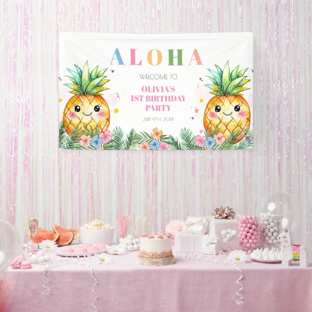 Summer Pineapple Aloha Kids 1st Birthday Welcome Banner (Party)