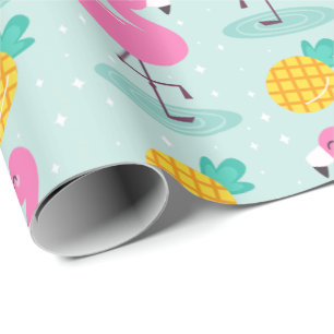 Summer Pineapple Flamingo Wrapping Paper
