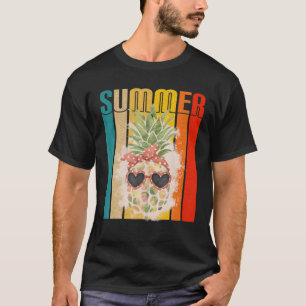 Summer Pineapple Heart Sunglasses Bandana Distress T-Shirt