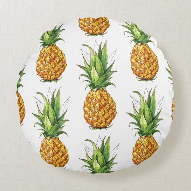 Summer pineapple pattern, seamless design. round pillow (Front)