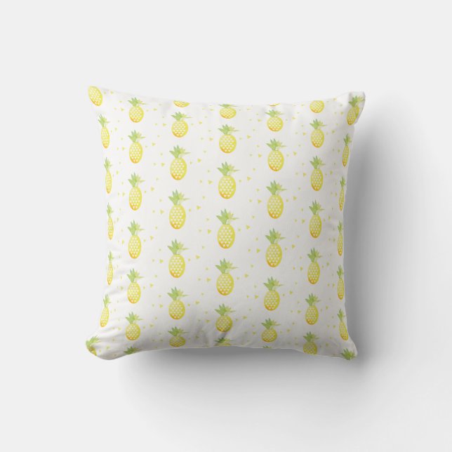 Summer Pineapple Sweet Tropical Watercolor Pattern Throw Pillow (Front)