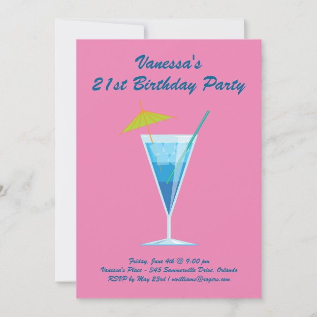 Summer Pink 21e Anniversaire Invitation de fête (Devant)