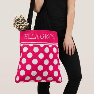 Summer Pink and White Polka Dot Personalized Tote Bag