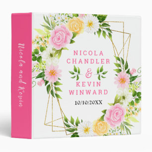 Summer Pink and Yellow Floral Wedding Photo Album Binder
