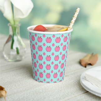 Summer Pink Apple Print Paper Cups - 8oz