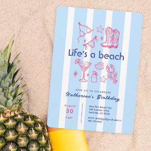 Summer Pink Beach Favourites Birthday Party  Invitation