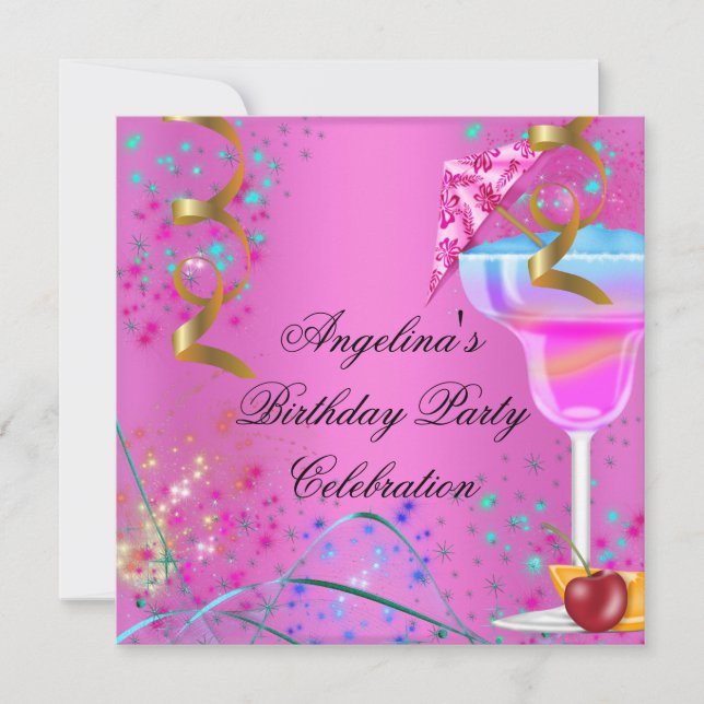 Summer Pink Birthday Party Colourful Cocktail Invitation (Front)