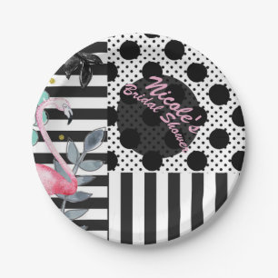 Summer Pink Flamingo Polka Dot Fun Funky Party Paper Plate