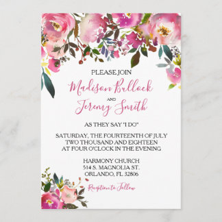 Summer Pink Floral Wedding Invitation