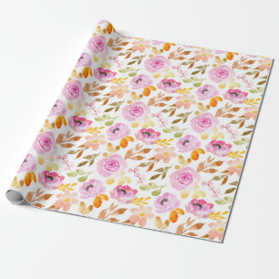 Summer Pink Flowers Watercolor Floral Pattern Wrapping Paper