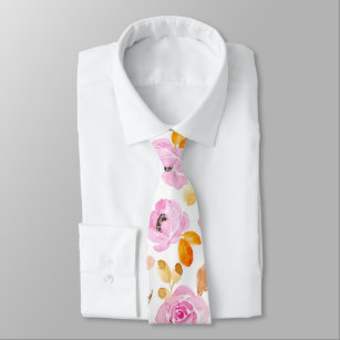 Summer Pink Girly Watercolor Floral Pattern Tie