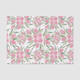 Summer Pink Green Watercolor Blooming Flowers Tissue Paper