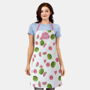 Summer Pink & Green Watermelon Monogram Initials Apron