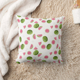 Summer Pink & Green Watermelon Pattern Throw Pillow