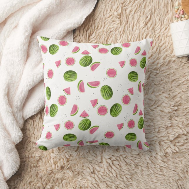 Summer Pink & Green Watermelon Pattern Throw Pillow (Blanket)