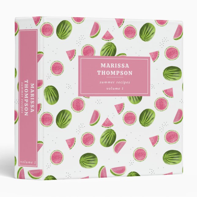 Summer Pink & Green Watermelon Recipe Cookbook Binder (Front/Spine)