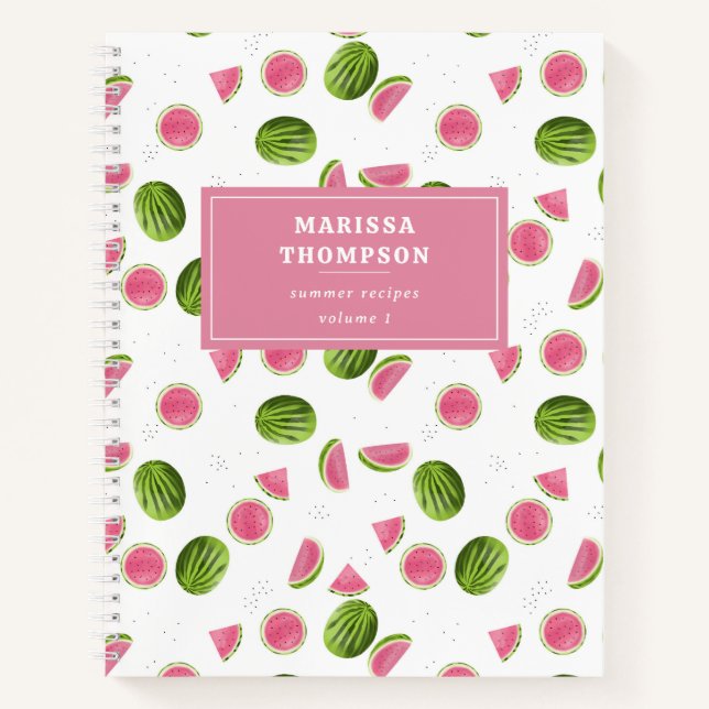 Summer Pink & Green Watermelon Recipe Cookbook Notebook (Front)