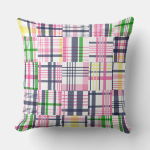 Summer Pink Madras Plaid Throw Pillow